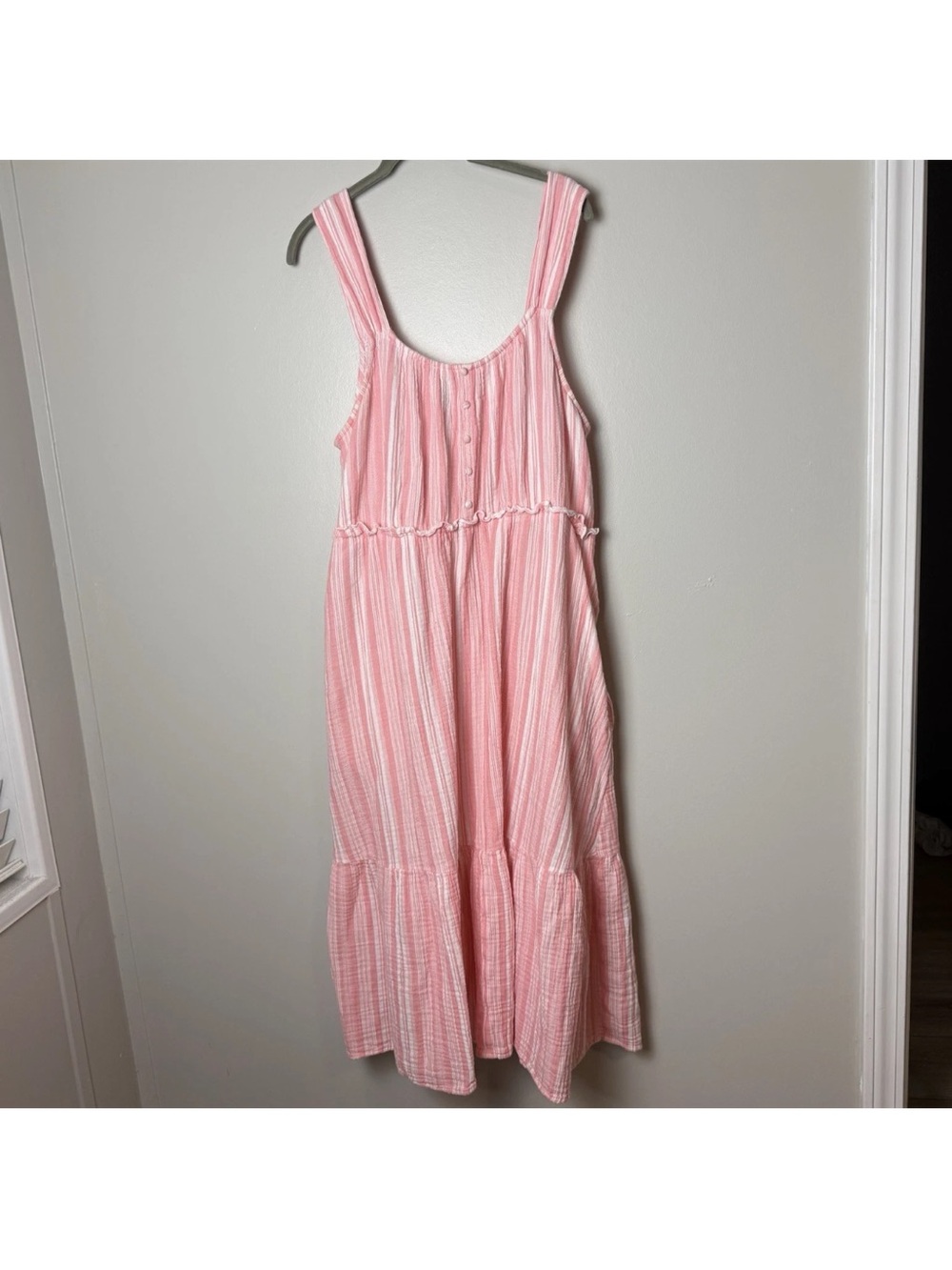 Time and Tru Sleeveless Midi Dress Size Large Gauzy Cotton Side Pockets Pink